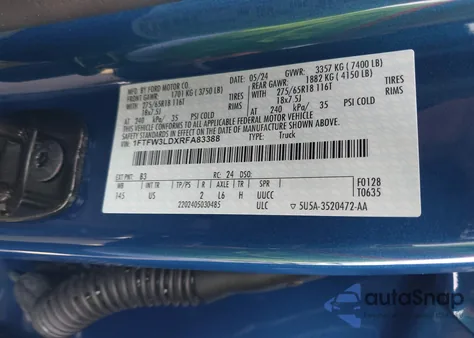 2024 Ford F-150 Xlt из США, поврежденный, VIN 1FTFW3LDXRFA83388